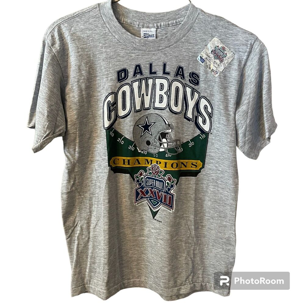 Vintage 1992 Super Bowl XXVII 27 Short Sleeve Shirt L Dallas Cowboys Football